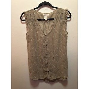 Matilda Jane Monarch Butterfly Button Up V-Neck Ruffle Sleeveless Blouse Size M